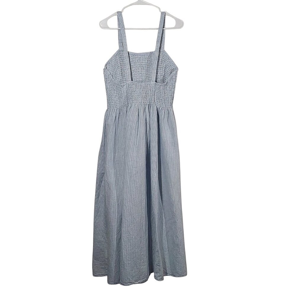 NWT J. Crew Linen/Cotton Smocked Bodice Blue Pinstripe Summer Sundress - XXL - Picture 5 of 10